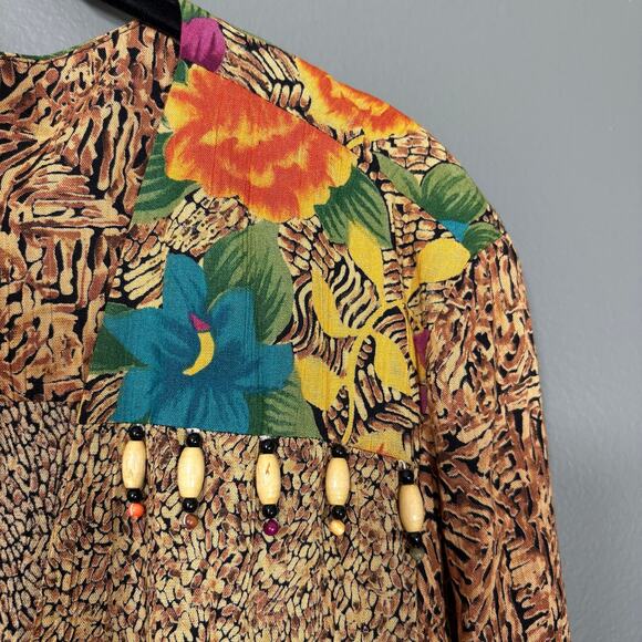 Carole Little Vintage 1990's Women's Beaded Leopard Print Long Blazer - Size M/L - Picture 2 of 7